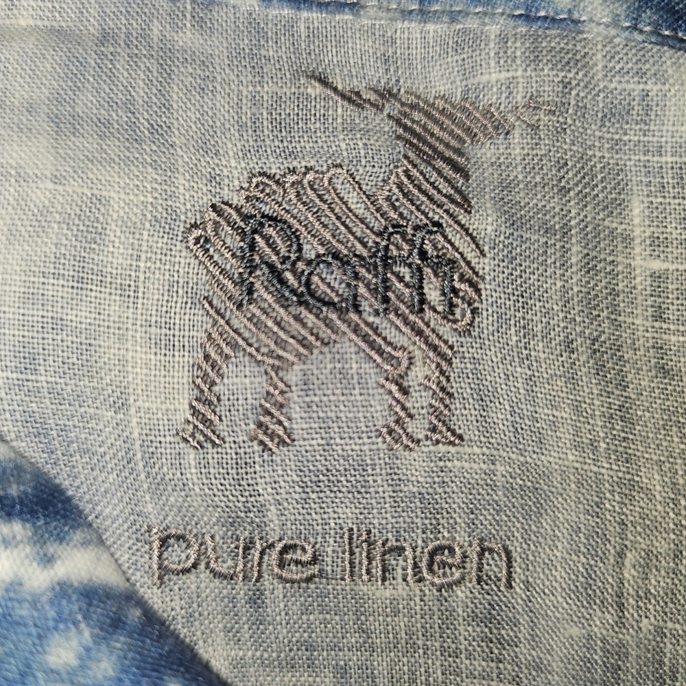Raffi Mens Pure Linen Blue White Tie Dye Long Sleeve Button Down‎ Shirt Size M - Picture 9 of 11